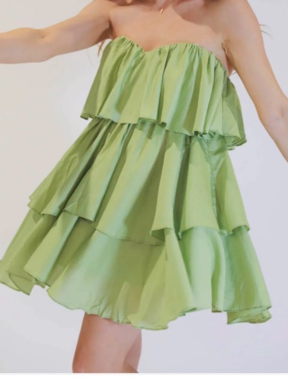 Strapless Layered Ruffle Dress in Light Green